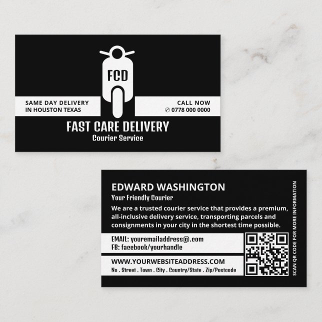 Courier Moped Logo, Kurierdienst Visitenkarte (Vorne/Hinten)