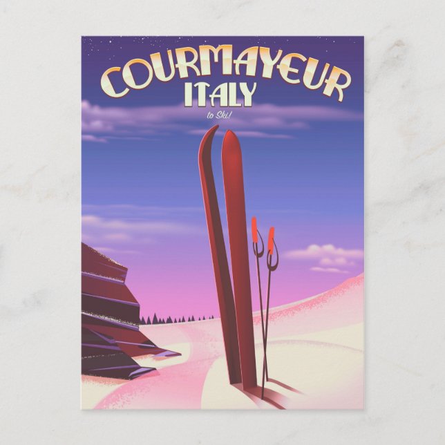 Courmayeur Italienisches Skiposter Postkarte (Vorderseite)