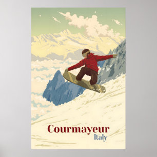 Courmayeur Snowboarden Reiseplakat Poster