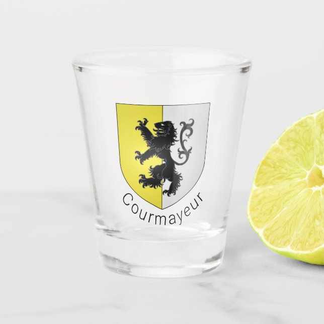 Courmayeur Wappen, Val d'Aosta Schnapsglas (Vorderseite)