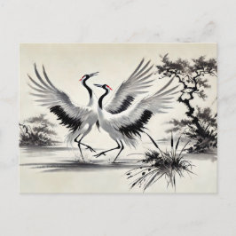 Courship Dance of Two Cranes in the Marsh Chinese Postkarte