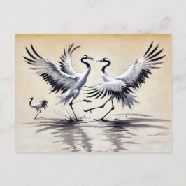 Courship Dance of Two Cranes in the Marsh Chinese Postkarte