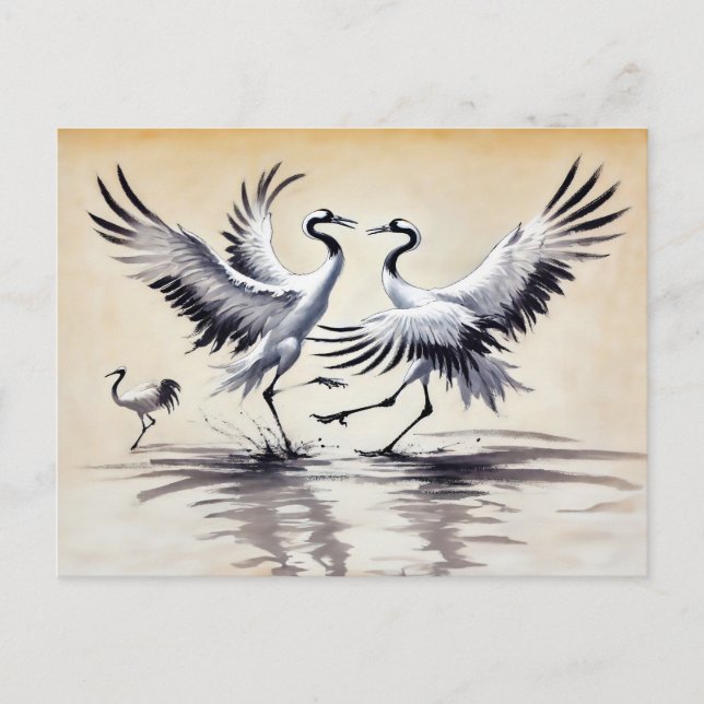 Courship Dance of Two Cranes in the Marsh Chinese Postkarte (Vorderseite)