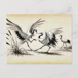 Courship Dance of Two Cranes in the Marsh Chinese Postkarte