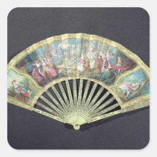 Court Fan, Französisch, 18. Jahrhundert (Elfenbein Quadratischer Aufkleber
