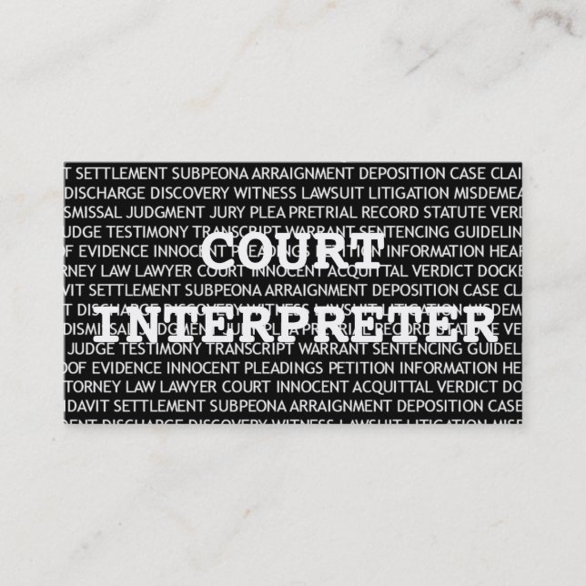 Court Interpreter Words Business Card Visitenkarte (Vorderseite)