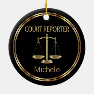 Court ⚖ Reporter - Black and Gold Keramik Ornament
