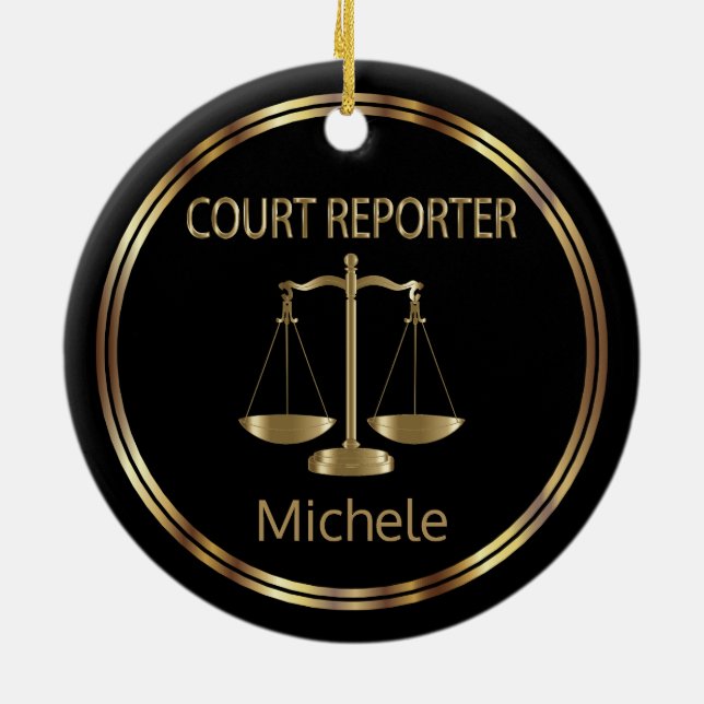Court ⚖ Reporter - Black and Gold Keramik Ornament (Hinten)