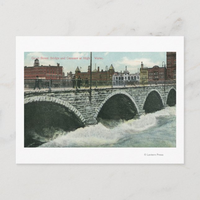 Court Street Bridge and Genesee at High Water Postkarte (Vorderseite)