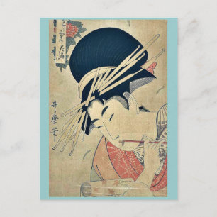 Courtesan kauen auf der Bürste von Kitagawa, Utama Postkarte