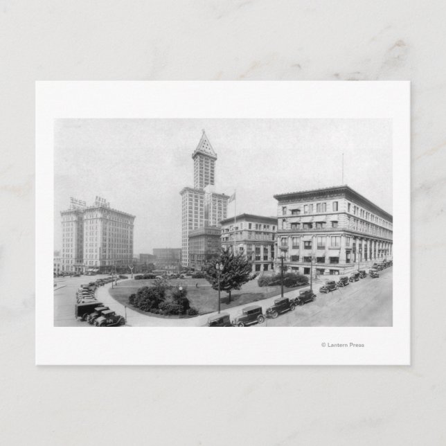 Courthouse Platz und Smith Tower in Seattle Postkarte (Vorderseite)