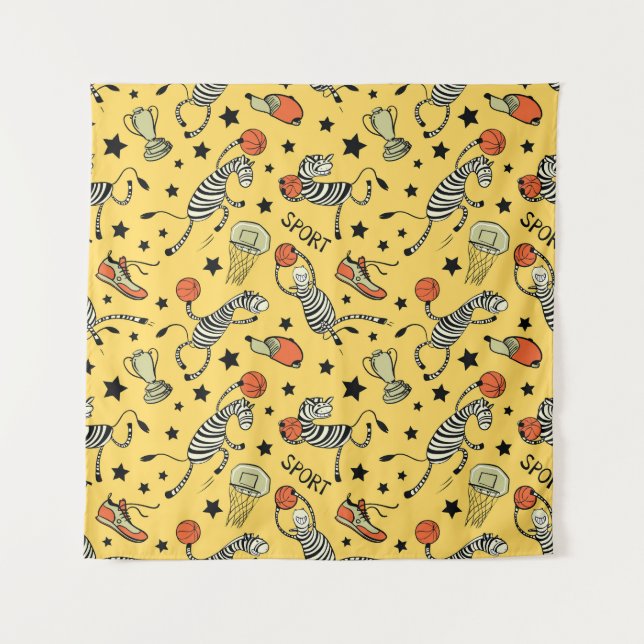 Courtside Doodles: Zebra Basketball Fantasia Wandteppich (Vorderseite)