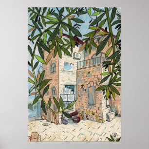 Courtyard in Haifa Israel City Collage Sketch Poster