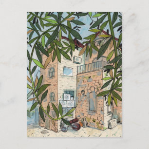 Courtyard in Haifa Israel City Collage Sketch Postkarte
