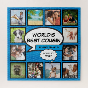 Cousin 12 Foto Collage Comic Buch Spaß blau Puzzle