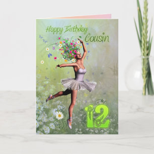 Cousin 12 Jahre, Blume Fee Geburtstagskarte Karte