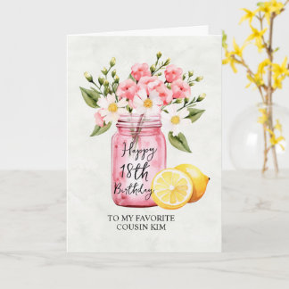 Cousin 18. Geburtstag floraler Jar Pink Gruß Karte