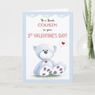 Cousin, 1. Valentinstag, Blue Teddy Bear auf Gr Feiertagskarte
