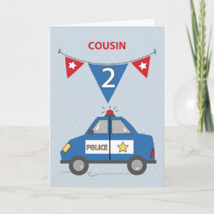 Cousin 2. Geburtstag Blaue Polizeiwagen Karte