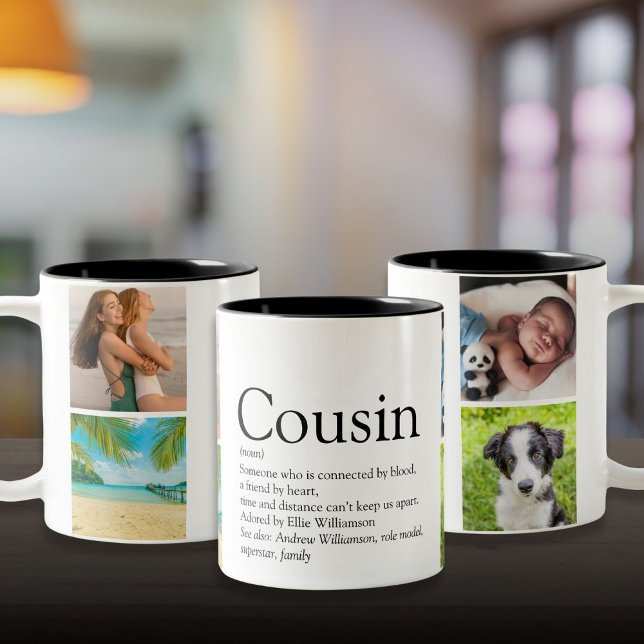 Cousin 4 Foto Moderner Spaß Cool Definition Zweifarbige Tasse (Cousin 4 Photo Modern Fun Cool Definition Two-Tone Coffee Mug)