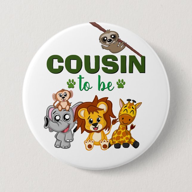 Cousin als Jungle Safari Tierbabydusche Button (Vorderseite)