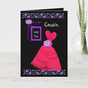 COUSIN Be My Bridesmaid mit RED Gown Einladung