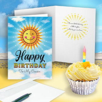Cousin Birthday Gelb Orange Lächelnde Sonnenkarte Karte