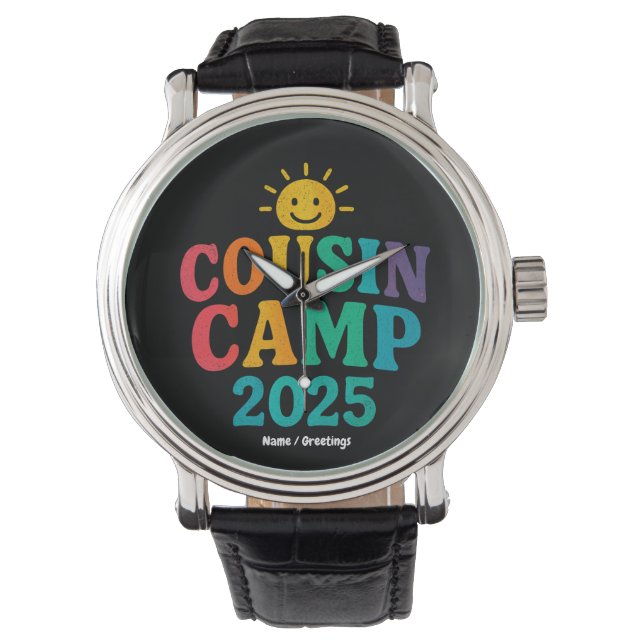 Cousin Camp 2025 Sommerurlaub Spaß Camping Armbanduhr (Vorderseite)