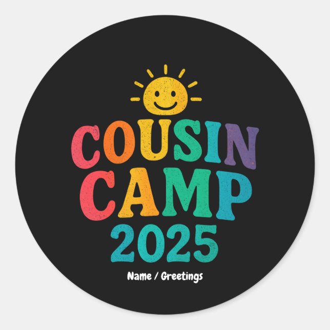 Cousin Camp 2025 Sommerurlaub Spaß Camping Runder Aufkleber (Vorderseite)
