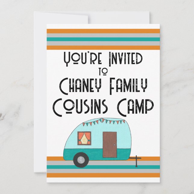 Cousin Camp Retro Camper Einladung (Vorderseite)