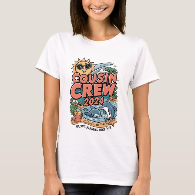Cousin Crew 2024 Sommerferien Beach Familienausflu T-Shirt (Vorderseite)
