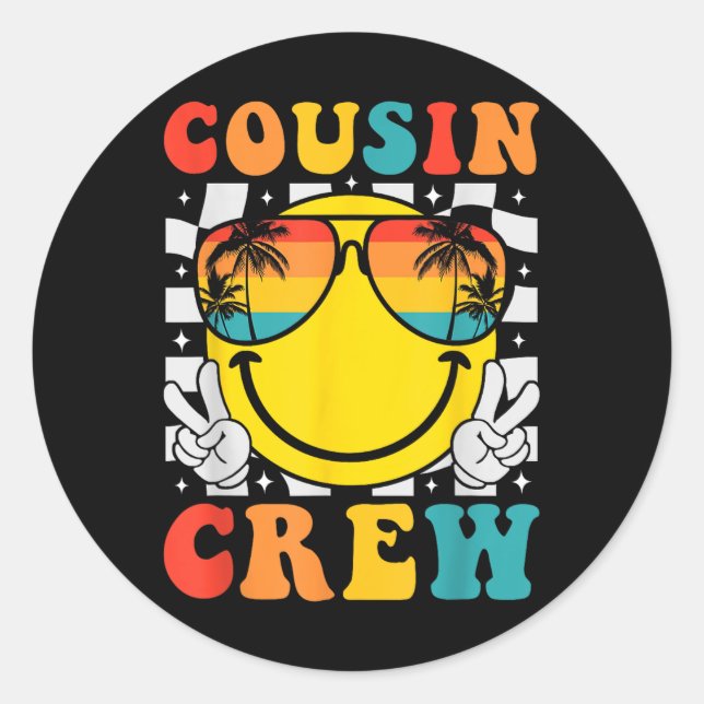 Cousin Crew 2025 Sommerferien Beach Familienausflu Runder Aufkleber (Vorderseite)