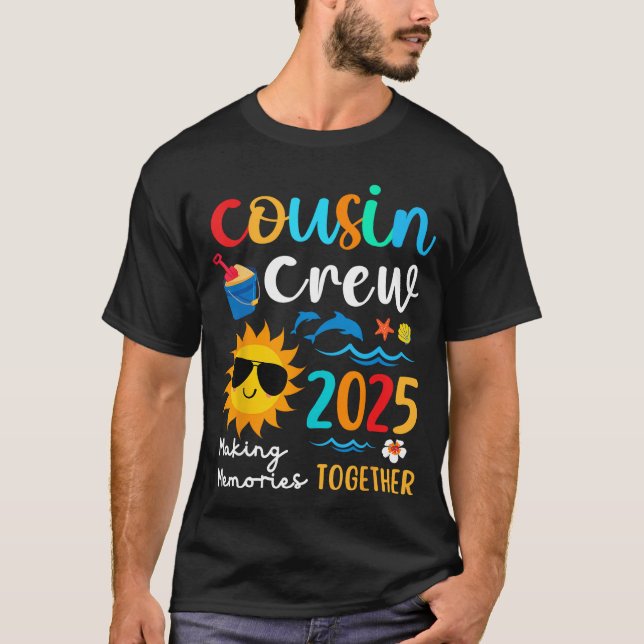 Cousin Crew 2025 Sommerferien Beach Familienausflu T-Shirt (Vorderseite)