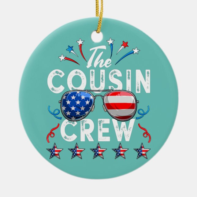 Cousin Crew 4. Juli Patriotic American Family Keramik Ornament (Vorne)
