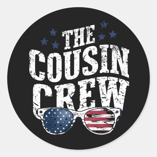 Cousin Crew 4. Juli Patriotic American Family Runder Aufkleber (Vorderseite)