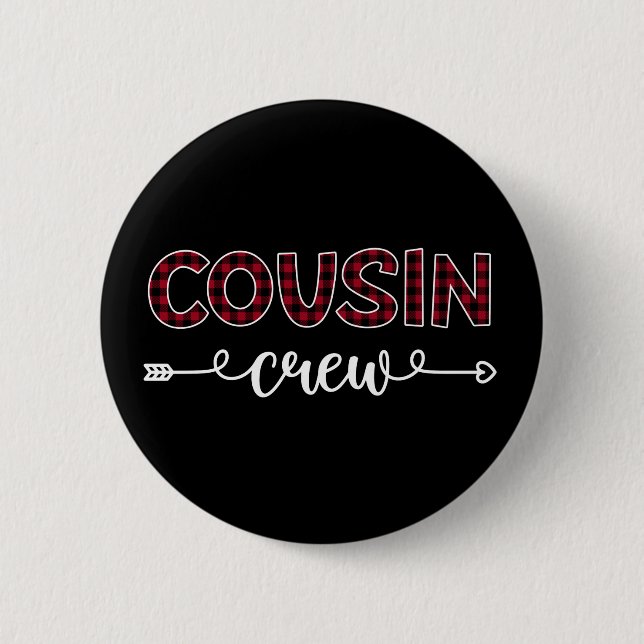 Cousin Crew Buffalo Karierte Muster Weihnachtsferi Button (Vorderseite)