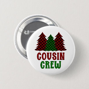 Cousin Crew Buffalo Karierter Weihnachtsbaum Button