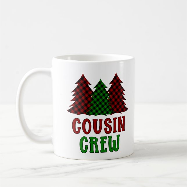 Cousin Crew Buffalo Karierter Weihnachtsbaum Kaffeetasse (Links)