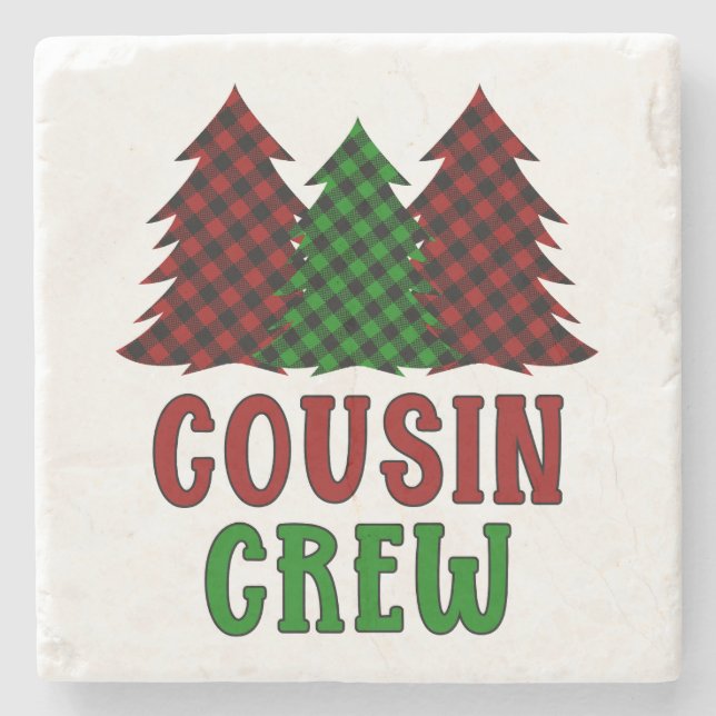 Cousin Crew Buffalo Karierter Weihnachtsbaum Steinuntersetzer (Vorderseite)
