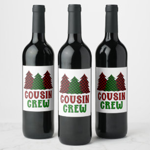Cousin Crew Buffalo Karierter Weihnachtsbaum Weinetikett