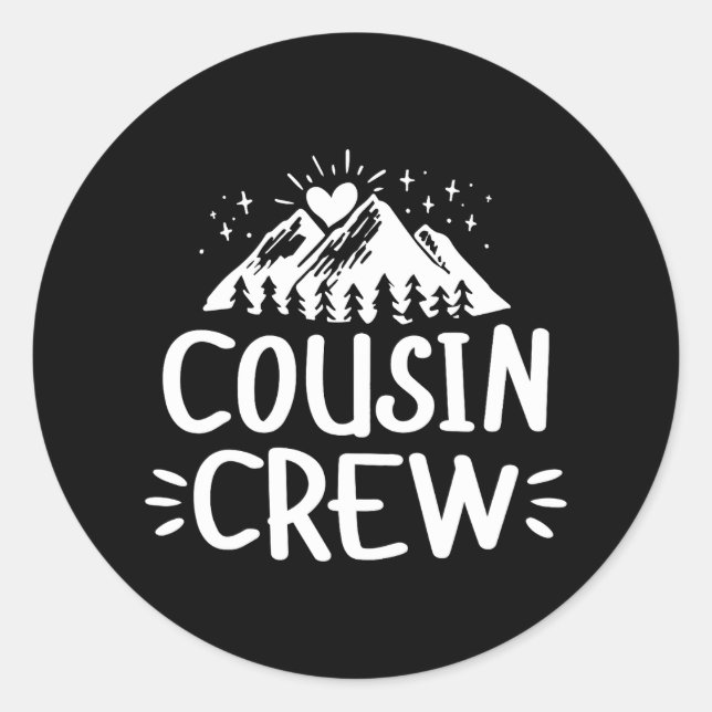 Cousin Crew Camping Außengebirge Sommer Runder Aufkleber (Vorderseite)