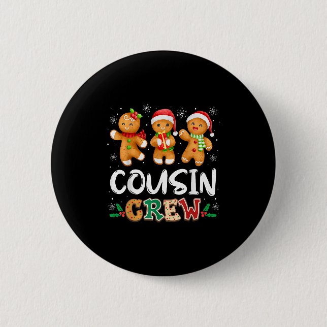 Cousin Crew Christmas Pajama Shirt Gingerbread Man Button (Vorderseite)