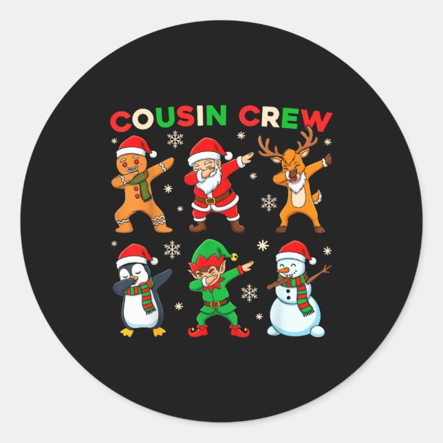 Cousin Crew Dabbing Santa Elf Friends Christmas Fu Runder Aufkleber (Vorderseite)