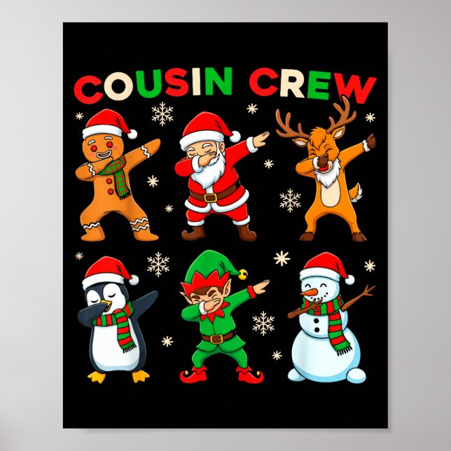 Cousin Crew Dabbing Weihnachtsmann Elf Freunde Wei Poster (Vorne)
