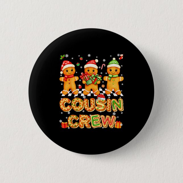 Cousin Crew Gingerbread Pjs Pajamas Christmas Xmas Button (Vorderseite)