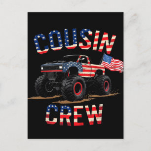 Cousin Crew Patriotischer Monstertruck Fourth July Feiertagspostkarte