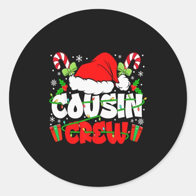 Cousin Crew Weihnachten Santa Hut Lichter Xmas Män Runder Aufkleber (Vorderseite)