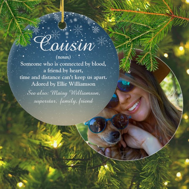 Cousin Definition Foto Weihnachten Keramik Ornament (Cousin Definition Script Photo Christmas Ceramic Ornament)
