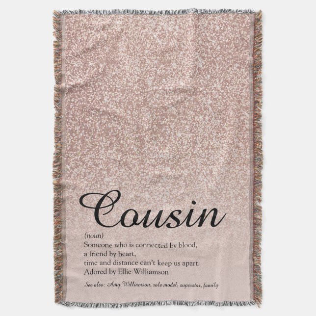 Cousin Definition Script Rose Gold Glitzer Decke (Vorderseite Vertikal)