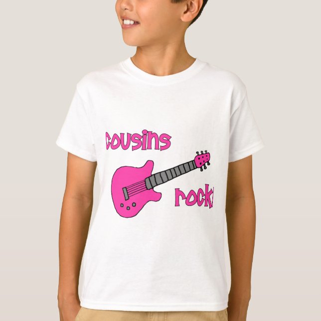 Cousin-Felsen! mit rosa Gitarre T-Shirt (Vorderseite)